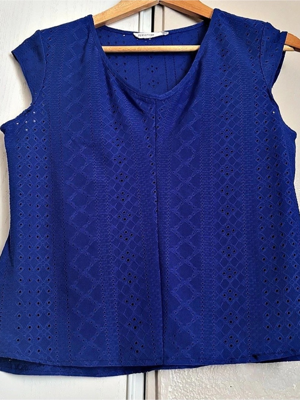 Perception Blue Eyelet Sleeveless Blouse